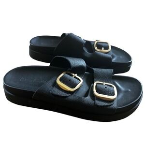 Cristina Francini Black Pebbled Leather Platform Sandals Women's 9